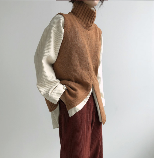 turtleneck New Loose Sleeveless Sweater Spring Autumn Women Vest Sweaters Knitting Joker Knitted Vests Wool Oversize Pullover alx