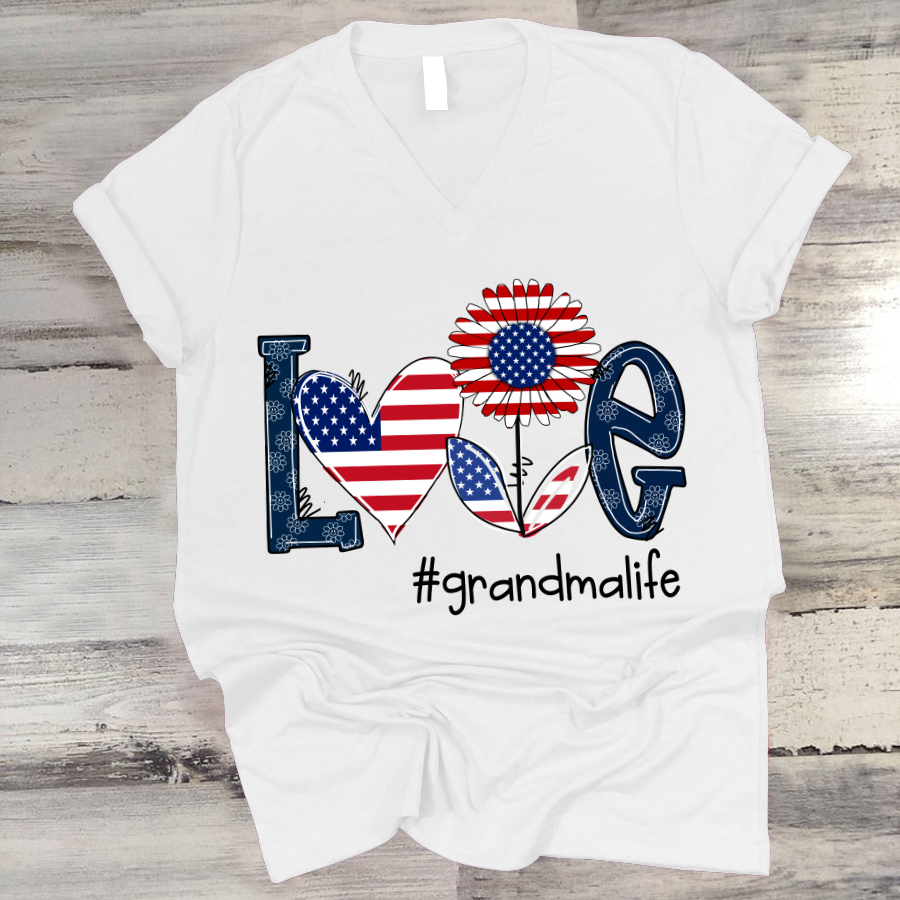 Personalized Love Grandma Life Flower Usa V-Neck