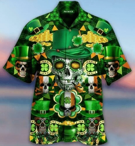 Irish Skull Rich St Patrick Green Hawaii Button Up Shirt For Men Ha80151