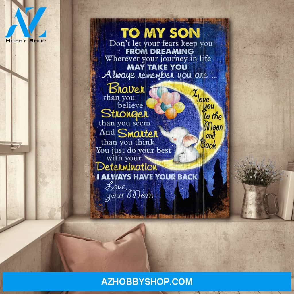 Mom To Son – Elephant – I Love You To The Moon And Back – Family Portrait Canvas Prints