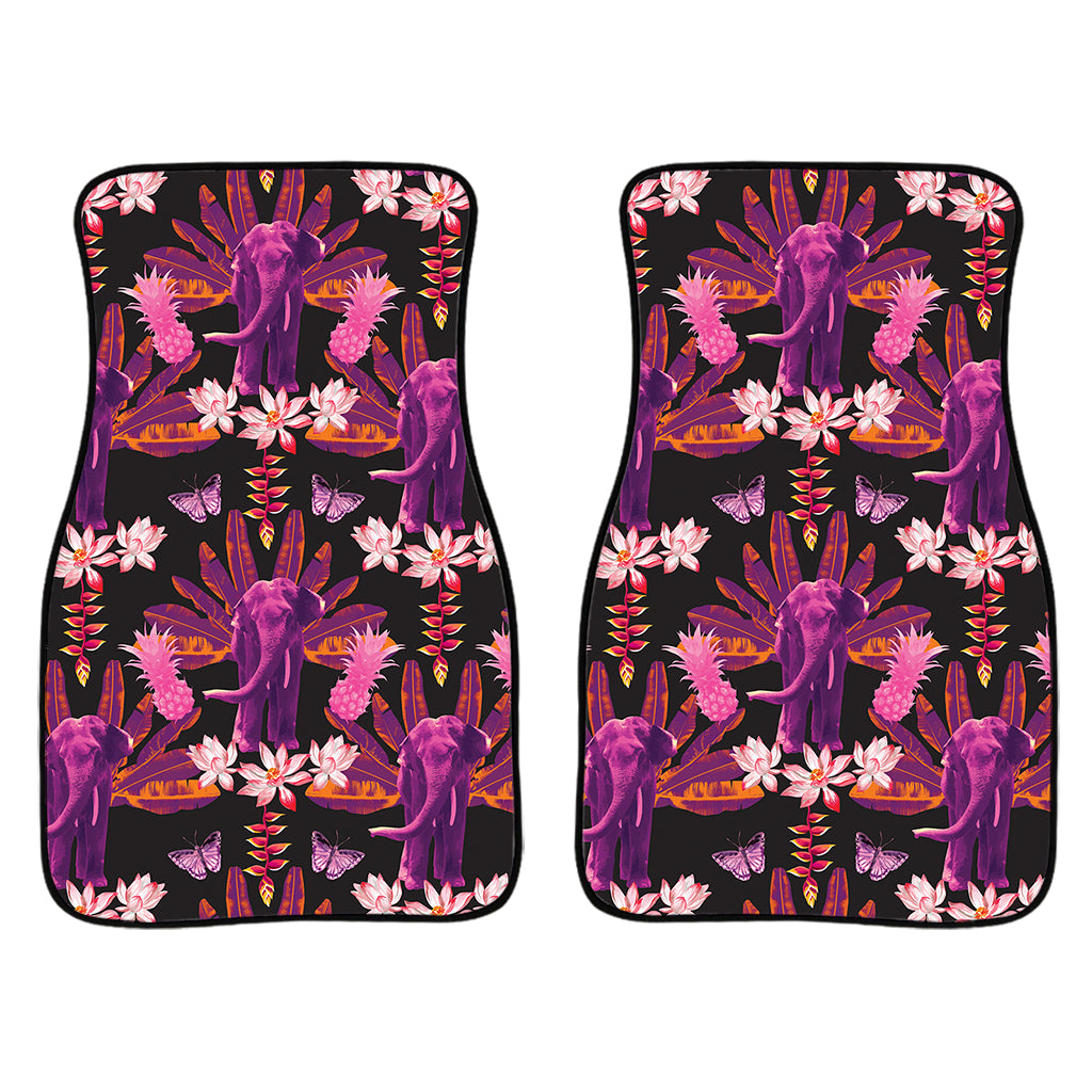 Purple Tropical Elephant Pattern Print Front Car Floor Mats