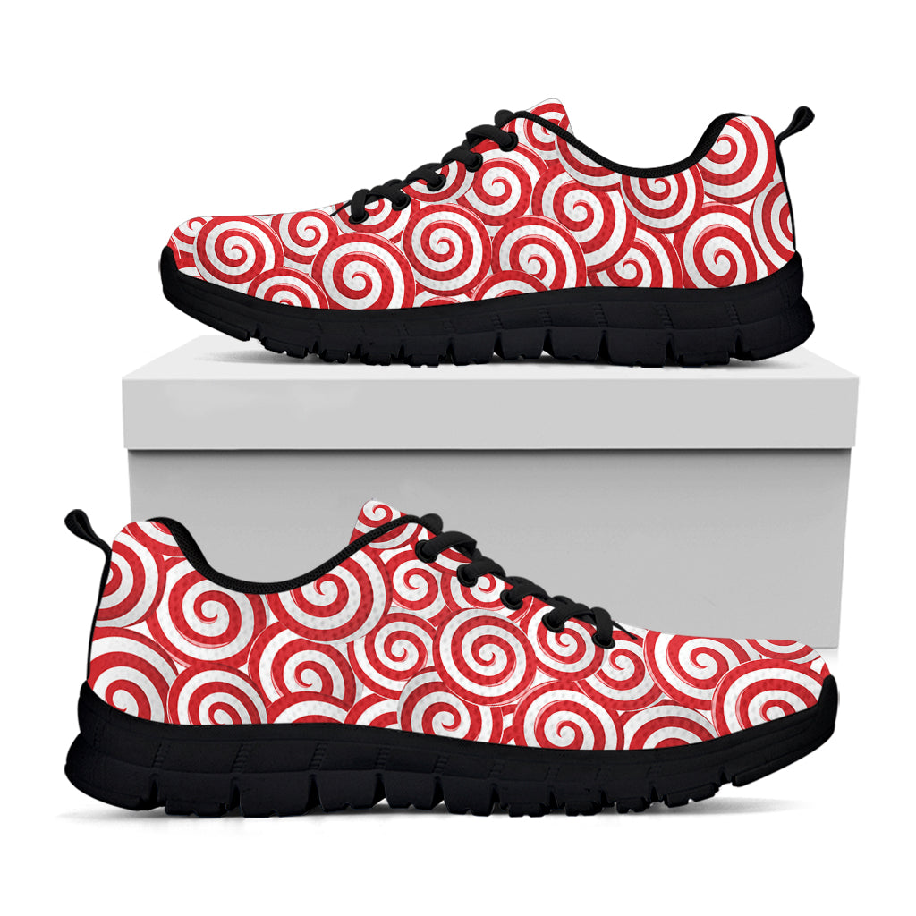 Red Lollipop Candy Pattern Print Black Sneakers