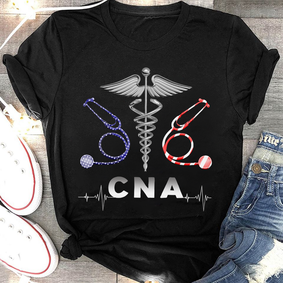 Earpiece Nurse Medical Symbol Cna For Nursing American Flag Gift Standard/Premium T-Shirt