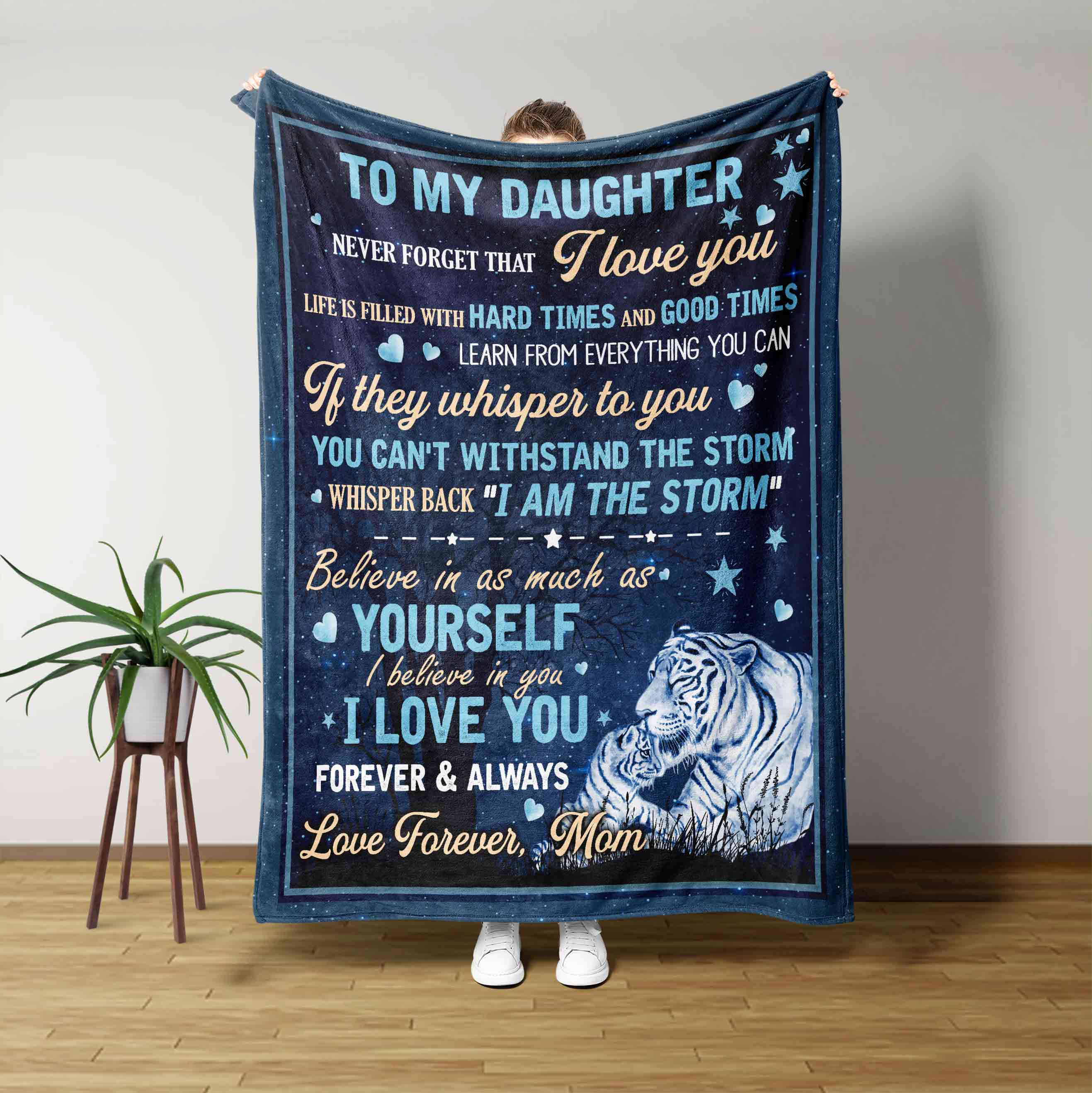 To My Daughter Blanket, Tiger Blanket, Heart Blanket, Custom Name Blanket, Family Blanket, Gift Blanket