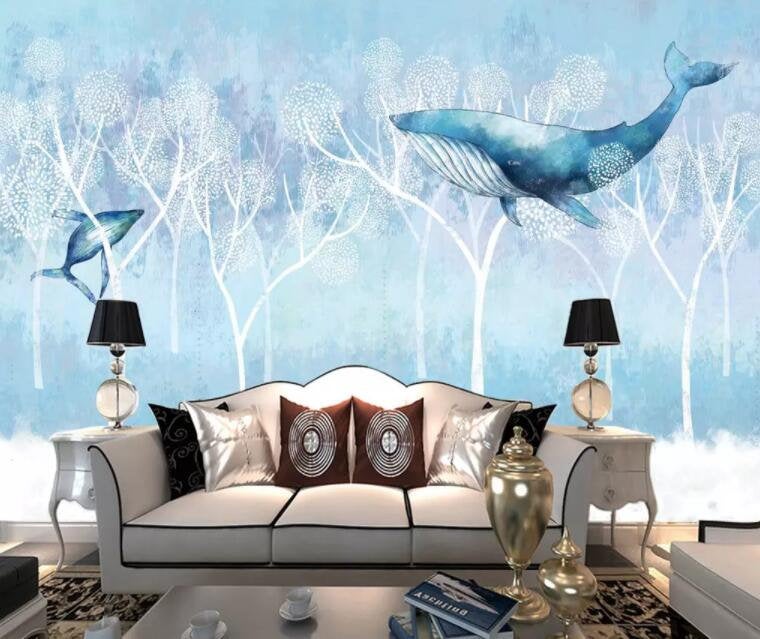 3D Kids, Cartoon, Snowy Day, Whale Wallpaper-Nursery