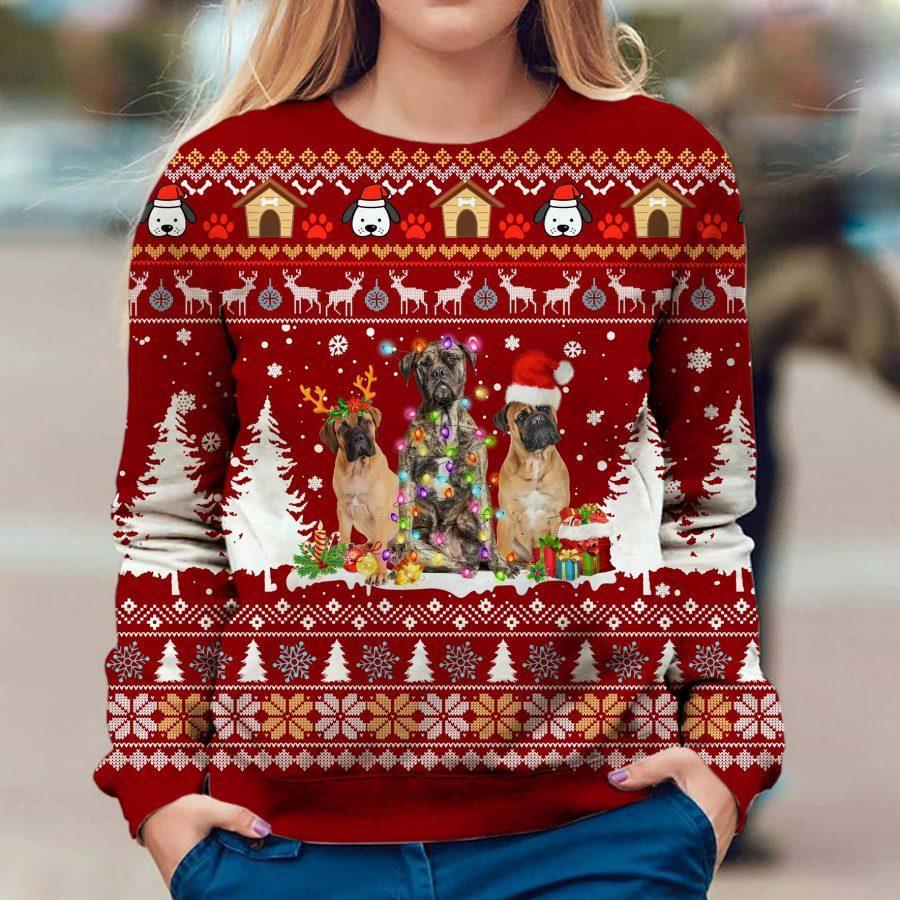 Bullmastiff Christmas – Ugly Christmas Sweatshirt – 3D Sweatshirt