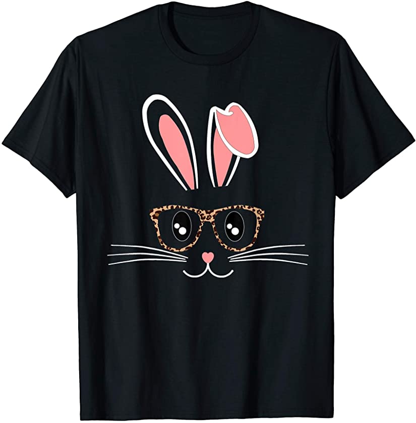 Cute Bunny Rabbit Face Leopard Print Glasses EASTER Costume T-Shirt