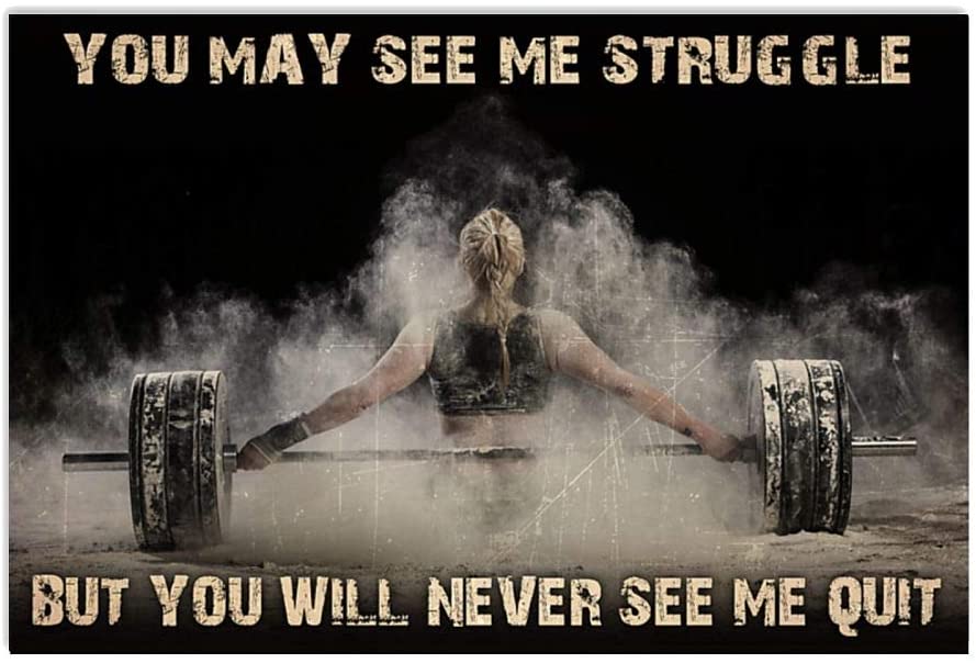 Vintage Woman Weightlifting You May See Me Struggle Never See Me Quit Poster Art Print      Home Decor Gift For Men Women Family Friend On Birthday Xmas