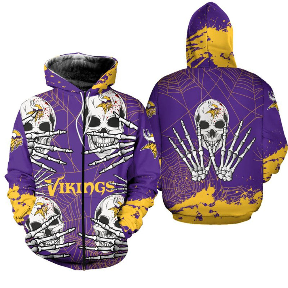 Minnesota Vikings Halloween Skull Zipper Hoodie