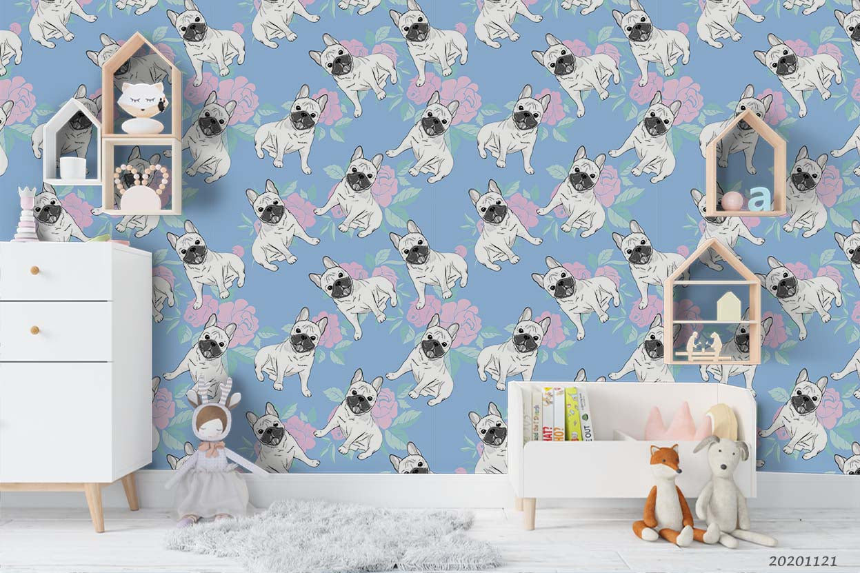 3D Cartoon Animal Blue Dog Wall Mural Wallpaper Lqh 91