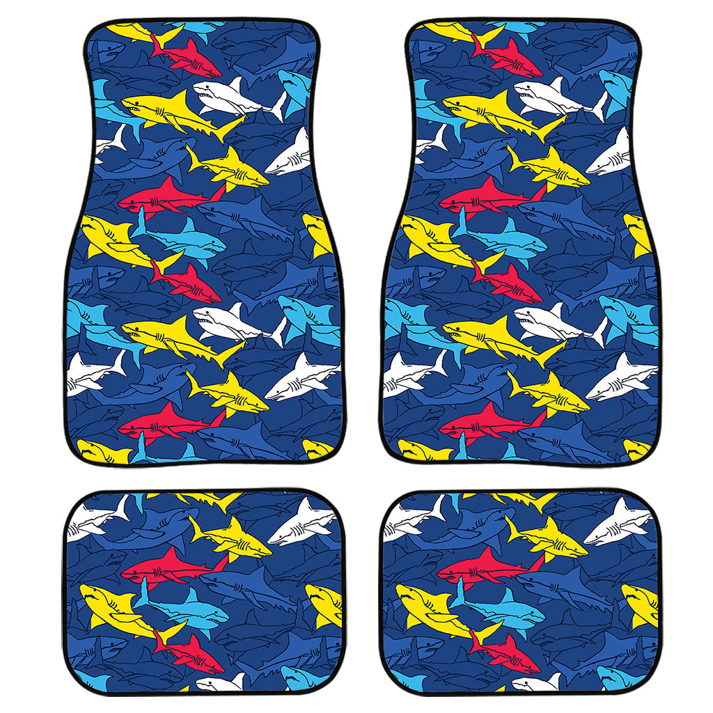 Doodle Shark Pattern Print Front And Back Car Floor Mats, Front Car Mat