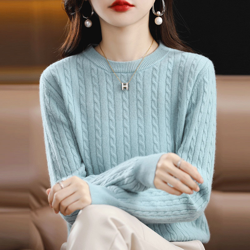 Woman’s Sweater And Pullover Autumn Winter Thick Cashmere Sweater Female Pullover Long Sleeve O-Neck 100% Wool Knit Tops Blouse alx