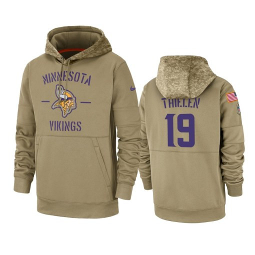 Minnesota Vikings Adam Thielen Tan 2019 Salute To Service Sideline Therma Pullover Hoodie