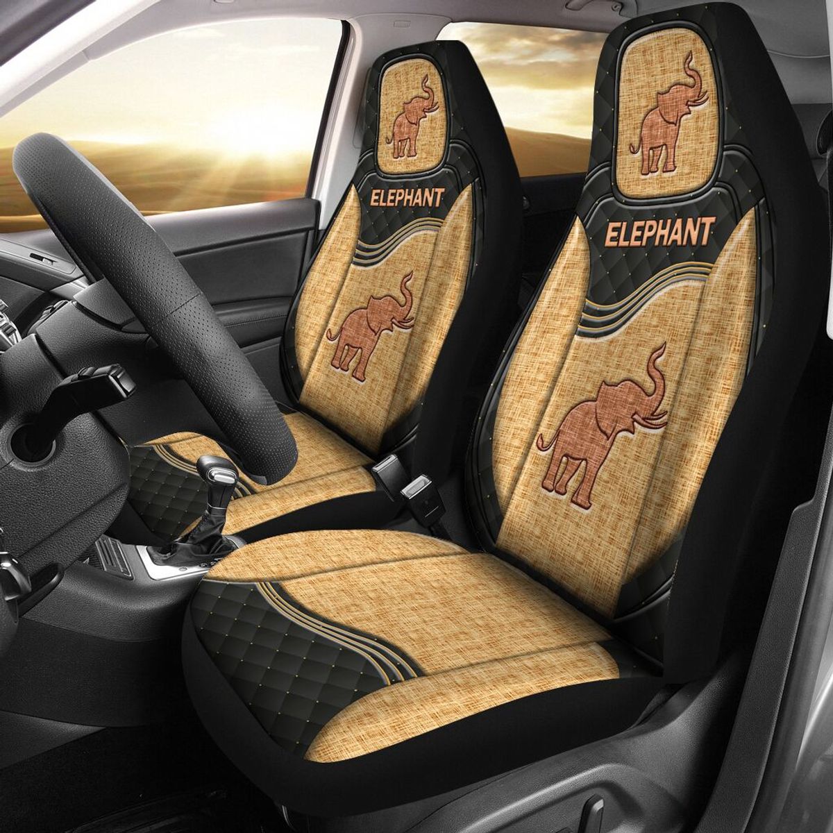 Elephant Woven Linen Car Seat Covers, Seat Covers Full Set, Carseat Covers, Automotive Seat Covers.