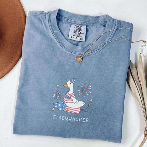 Funny Goose July 4th USA Comfort Colors Shirt, Independence Day Tee, Patriotic Tshirt, Firequacker Shirt, July 4th Gift, Silly Goose Freedom Shirts