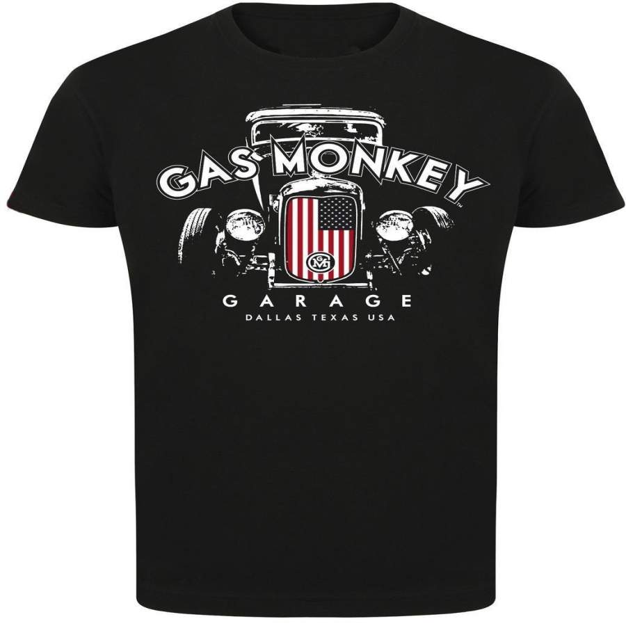 Gas Monkey Garage Essentials Mens Patriotic Hot Rod T-Shirt GMG Mens Round Neck Short Sleeves Casual T-shirt