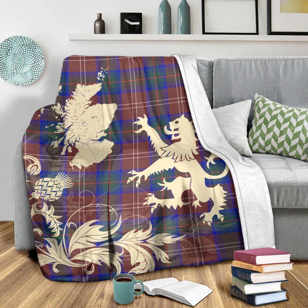 Tartan Blanket Chisholm Hunting Modern Tartan Scotland Lion Thistle Map Plaid Blanket