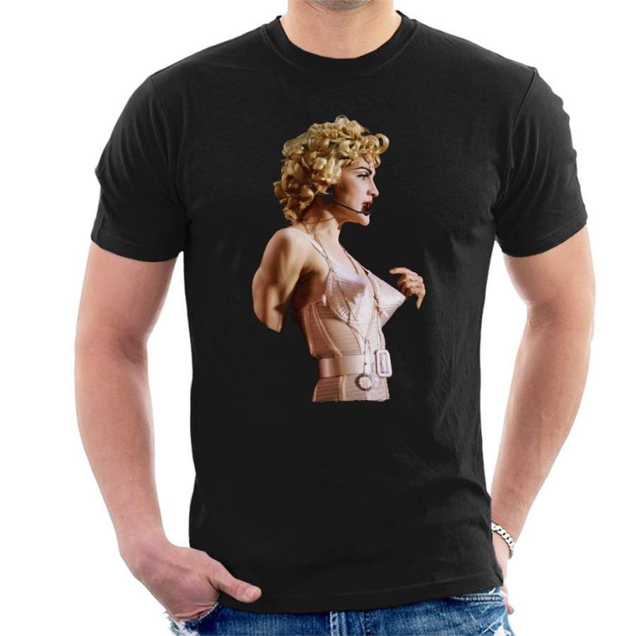 Madonna In Pink Cone Bra Corset Blonde Ambition Tour 1990 Men’s T-Shirt