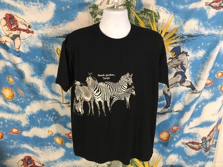 Vintage 80S Wrap Around Print Zebras Bush Gardens 50 50 Single Stitch Extinction Is Forever Shirt