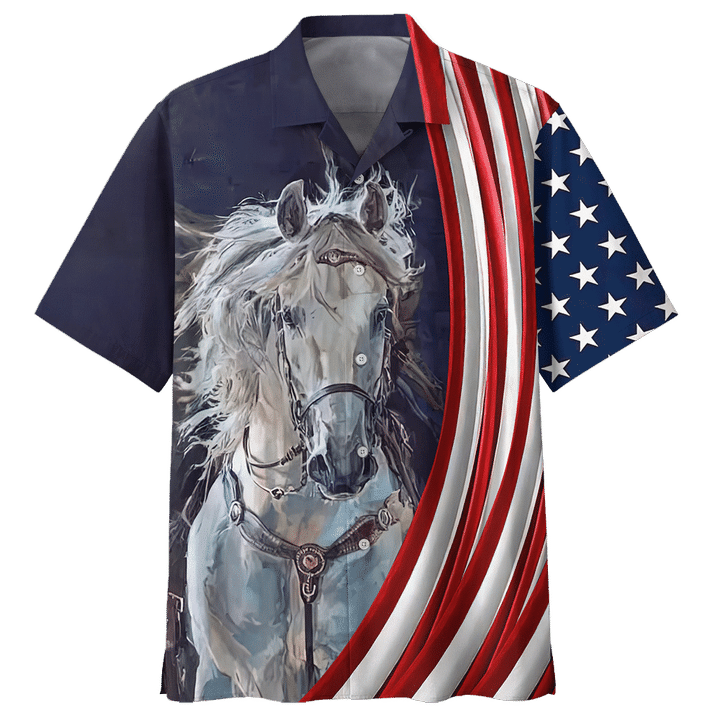 White Horse American Flag Hawaiian Shirt – Stylestashaz Shop