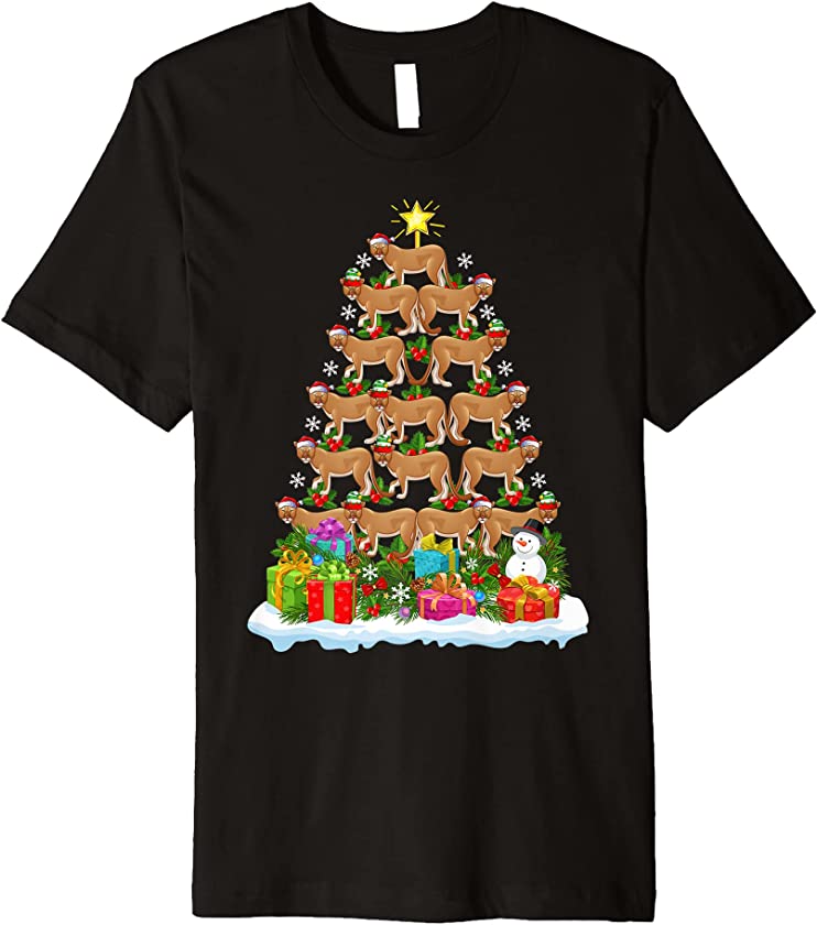 Xmas Tree Lighting Santa Mountain Lion Christmas Tree Premium T-Shirt