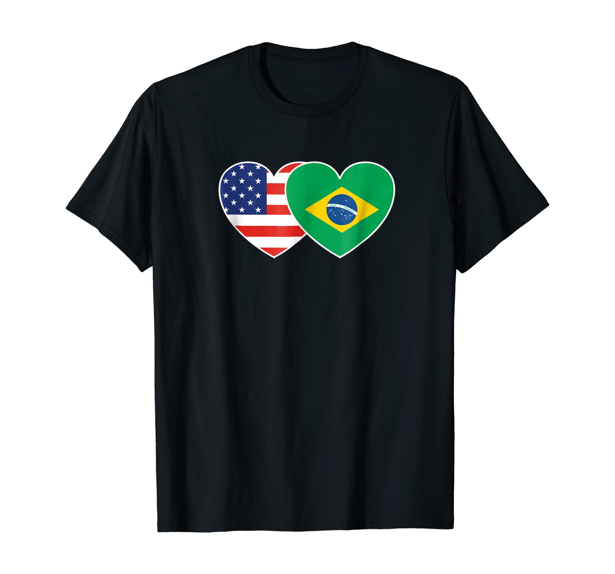 BRAZIL USA Flag Twin Heart T Shirt for Brazilian Americans