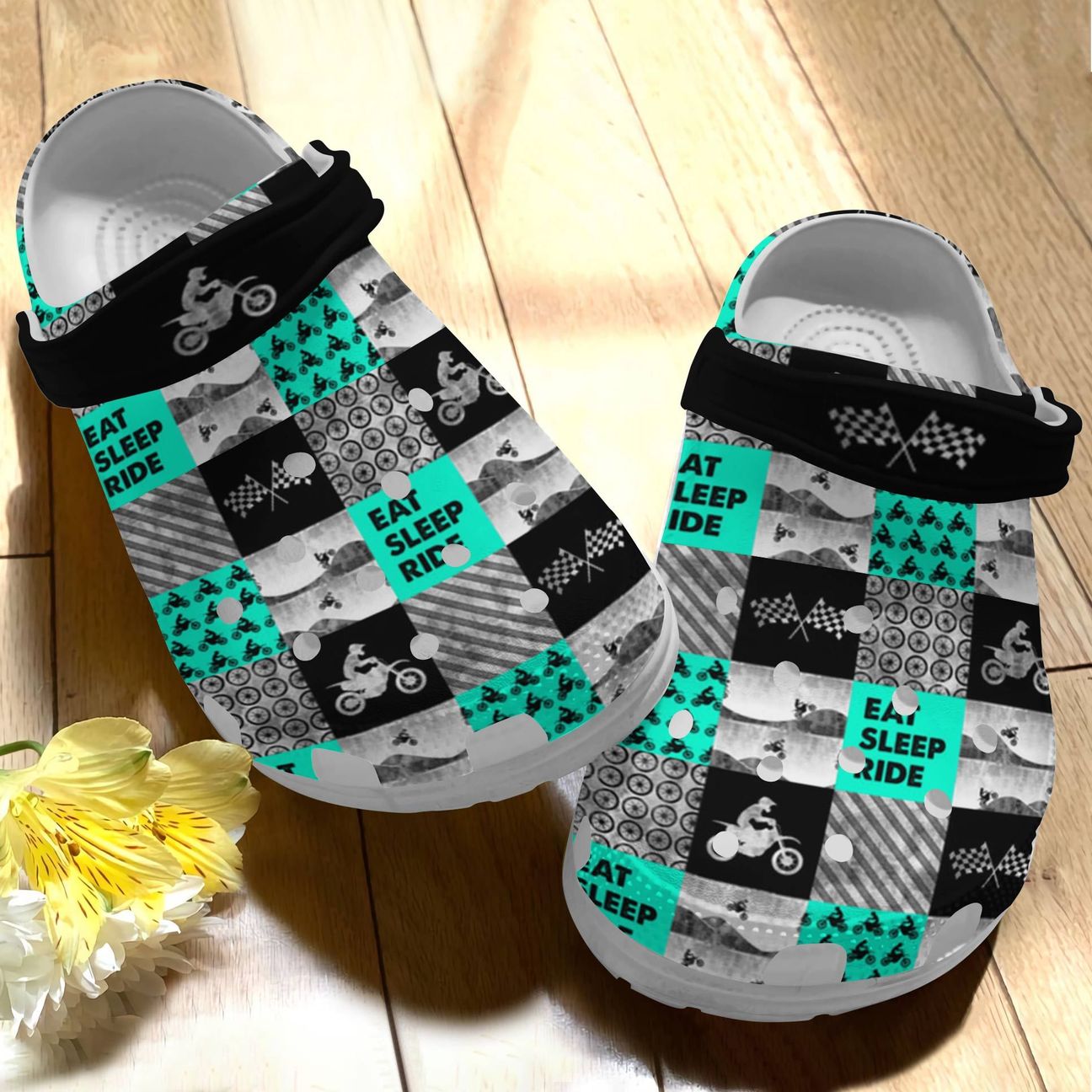 Motor Personalize Clog, Custom Name, Text, Fashion Style For Women, Men, Kid, Print 3D Whitesole Eat Sleep Ride