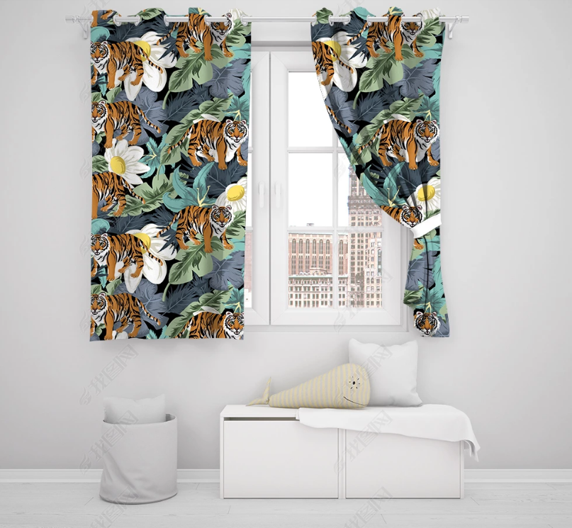 3D Hand Drawn Tiger Floral Curtains And Drapes Lqh 213