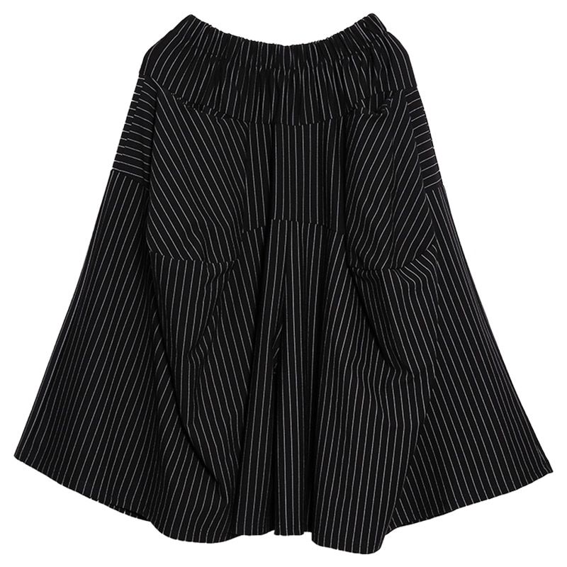 Black Striped Big Pocket Stitching Wide Leg Pants