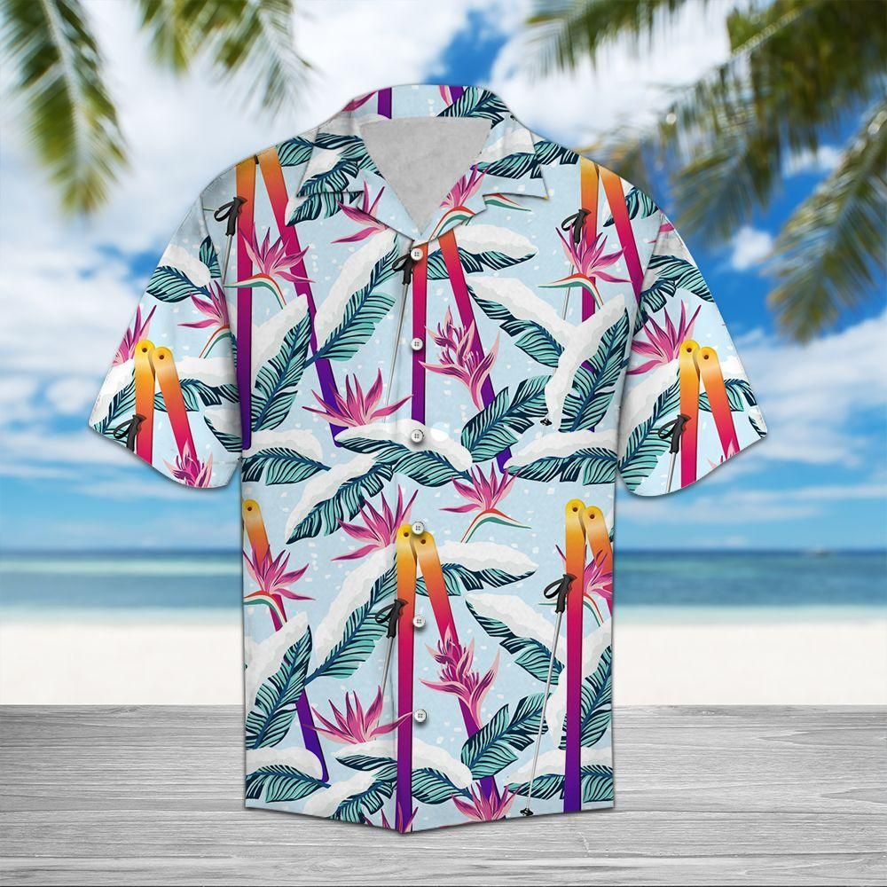 Skiing Palm Aloha Hawaii Shirt Colorful Short Sleeve Summer Beach Casual For Men And Women Ha3584