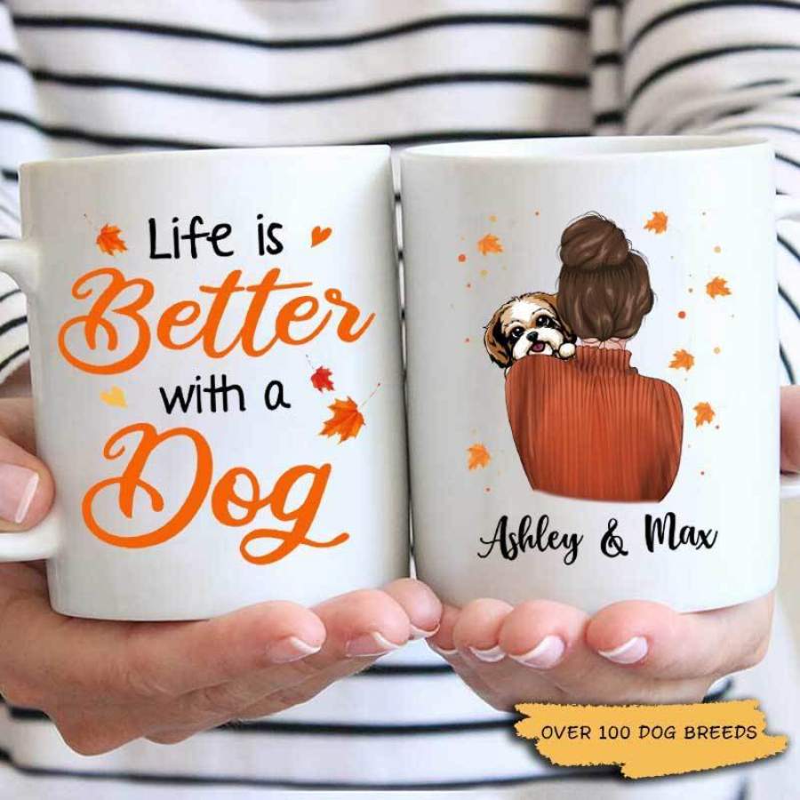 Fall Season Life Is Better With A Peeking Dog Personalized Mug