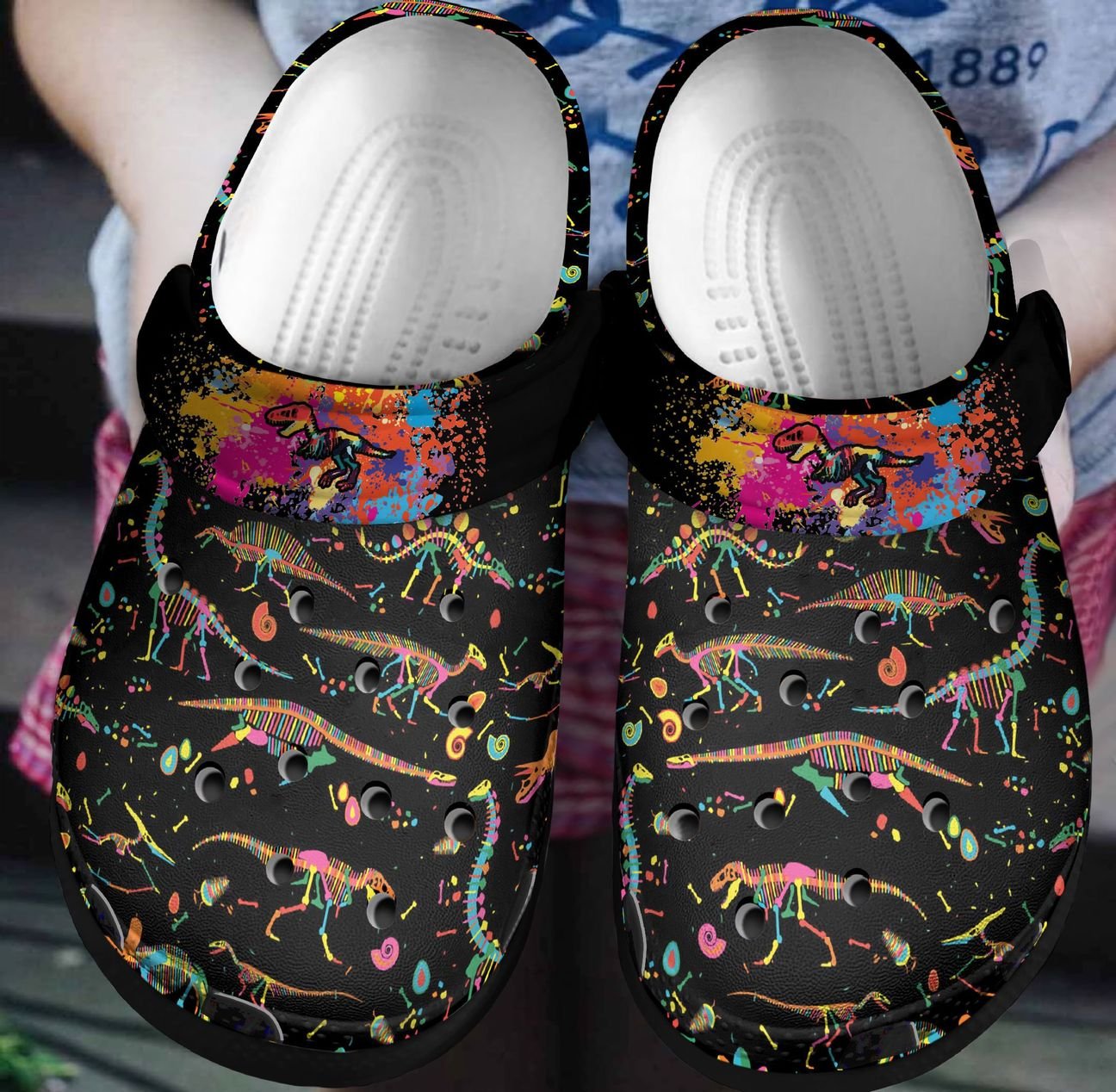 Dinosaur Personalized Clog, Custom Name, Text, Color, Number Fashion Style For Women, Men, Kid, Print 3D Colorful Skeletons