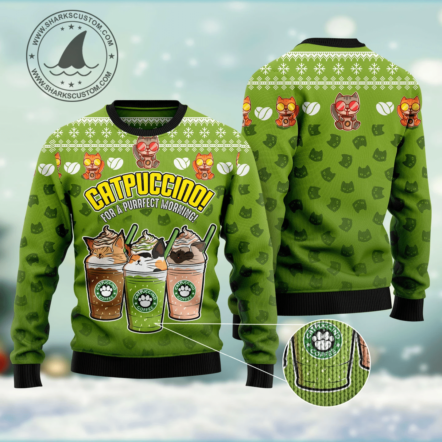 Cat Coffee Christmas Ugly Sweater