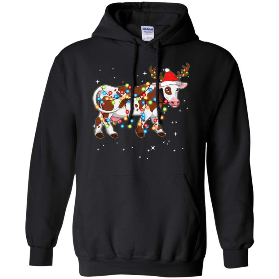 Christmas Lights Cow Wearing Santa Hat Hoodie