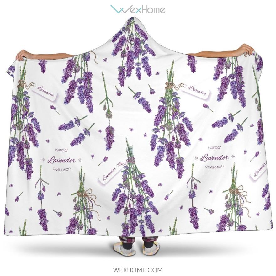 Lavender Flower Design Pattern Hooded Blanket