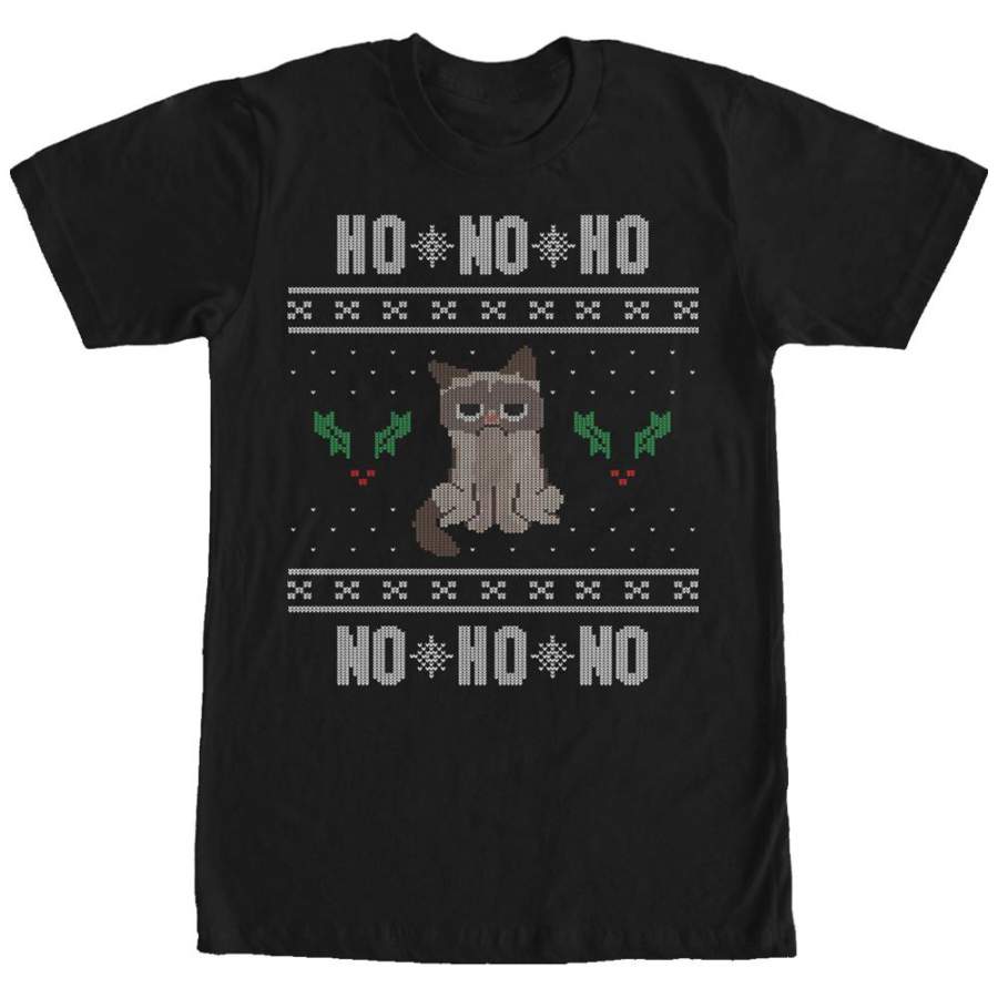 Grumpy Cat Men’s Ugly Christmas Ho Ho No  T Shirt Black