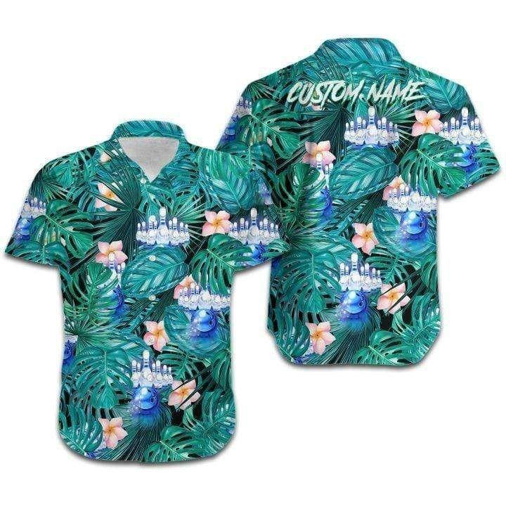 Beach Shirt Buy Custom Name Tropical Bowling Blue Hawaiian Aloha Shirts