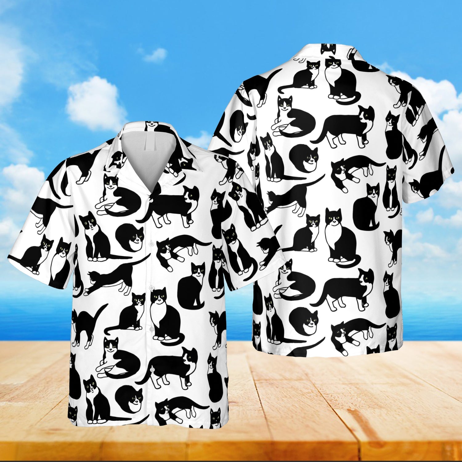 Cartoon Tuxedo Cats White Hawaiian Outfit For Men Ha86608