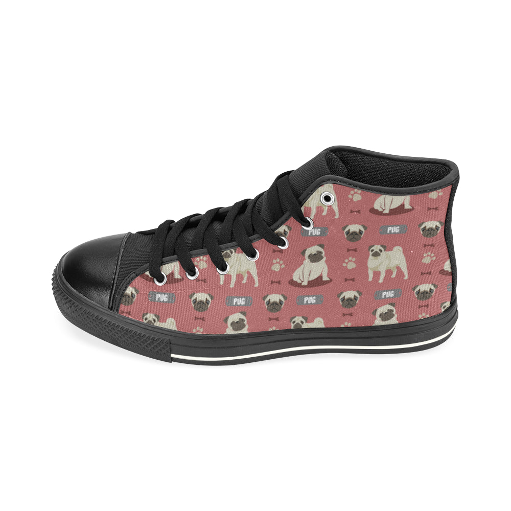 Pug Pattern Black High Top Canvas Shoes for Kid