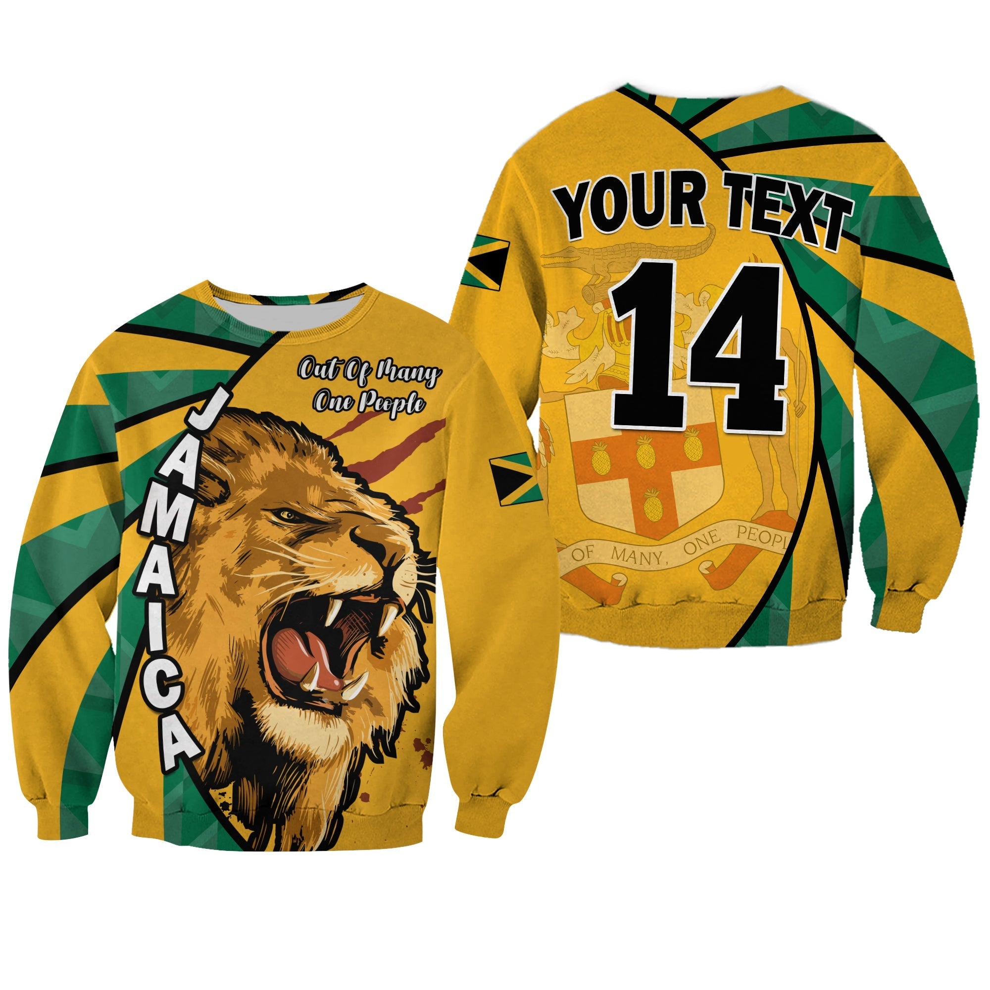 (Custom Text And Number) Jamaica Athletics Sweatshirt Jamaican Flag Mix Lion Sporty Style Lt14