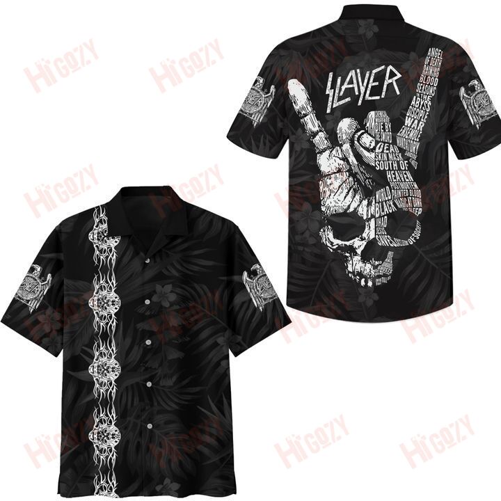 Beach Shirt Slayer Band Skull Hand Hawaiian Aloha Shirts, Slayer Band Logo Short Sleeve Shirt