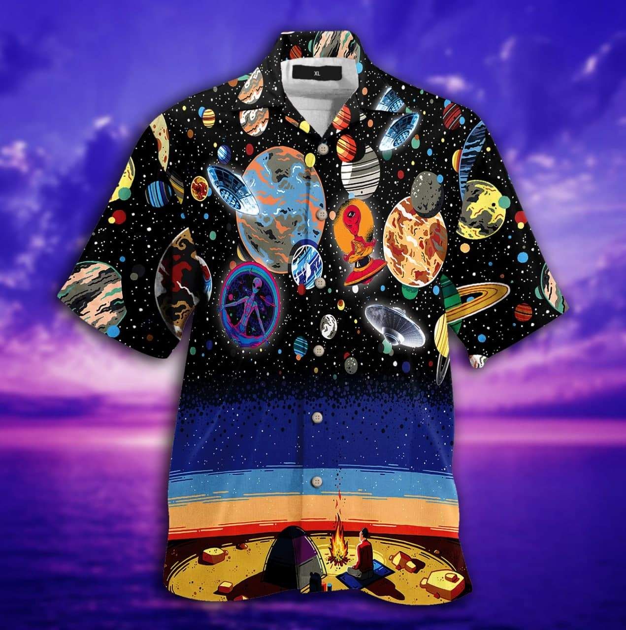 Hawaii Aloha Shirts Camping With Ufo Ha45940