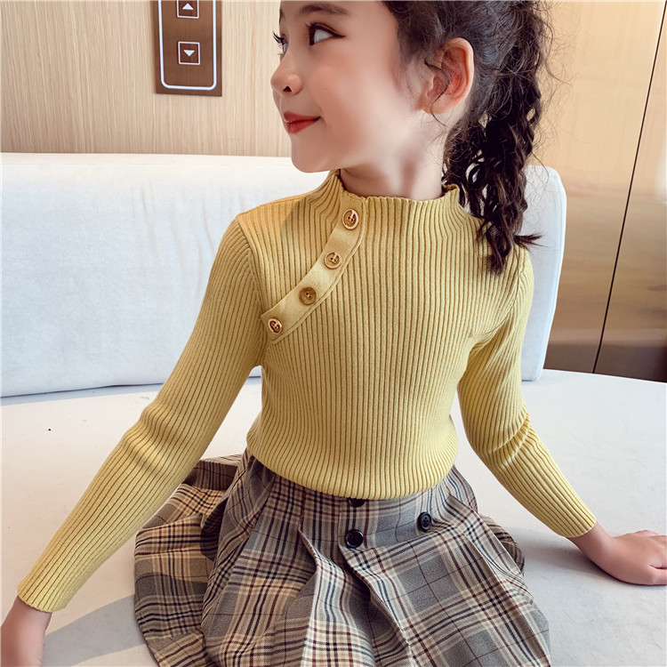 2021 Fashion Spring Girls Sweaters Knit Pullover Tops Turtlrneck Girls Sweater 2-14 Years Children Clothing Warm Kids Sweaters alx