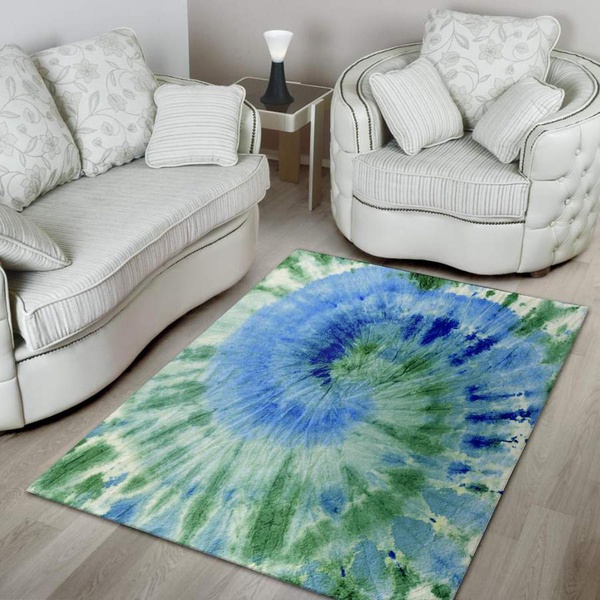 Green And Blue Tie Dye Area Rug