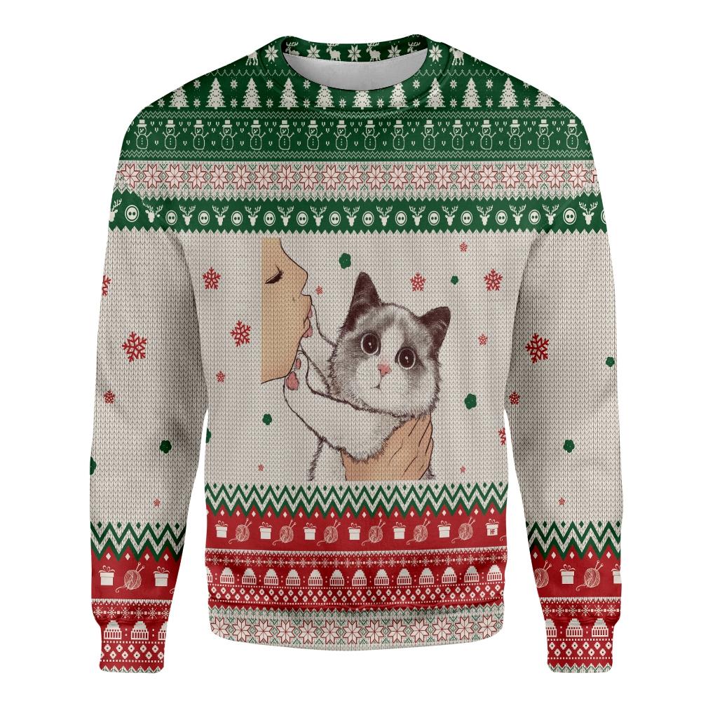 Ugly Christmas No Kiss Cat Meow Ez12 1810 All Overprint Sweatshirt