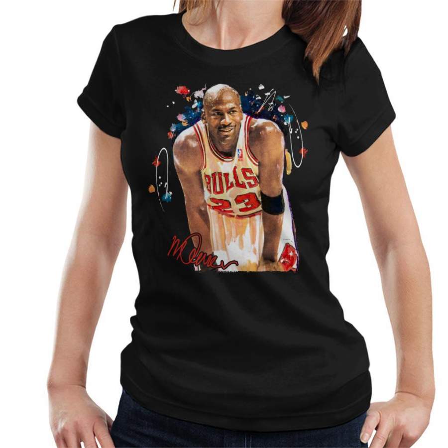 Sidney Maurer Original Portrait Of Michael Jordan Chicago Bulls Arm Band Women’s T-Shirt