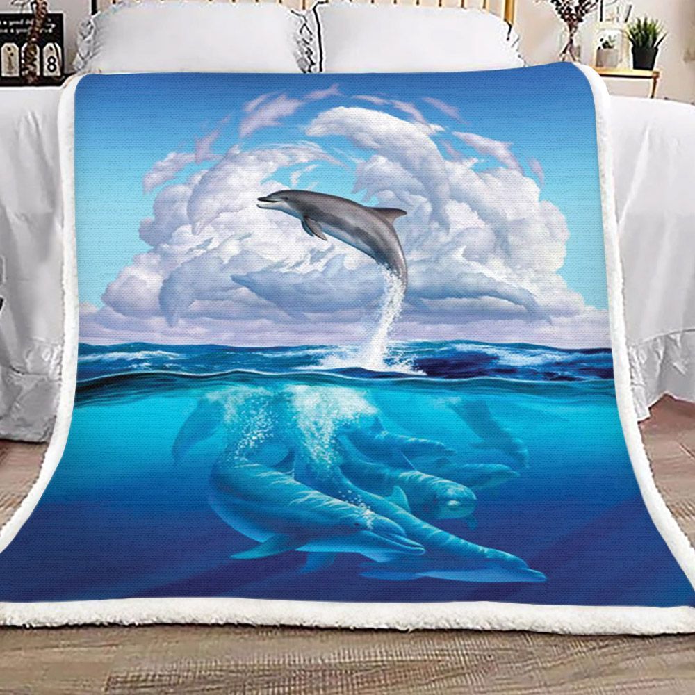 Dolphin With Sky And Ocean Painting Vt1501135S Sherpa Fleece Blanket