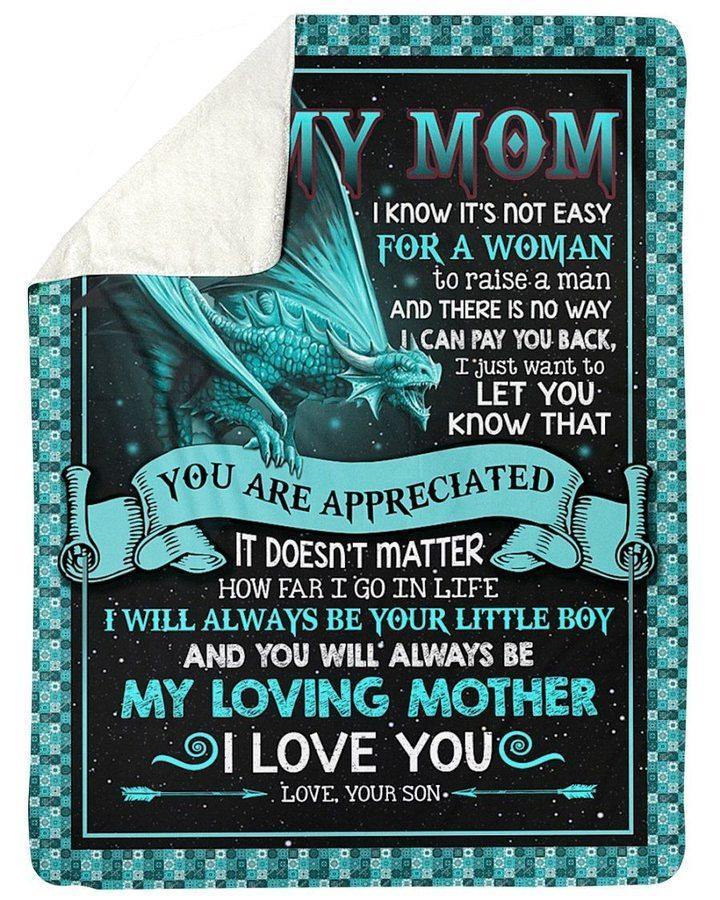 [Personalized Name] Son Gift For Mom You Are Appreciated Blue Dragon –  Gift For Mommy, Home Decor, Gift For Family  – Fleece Blanket