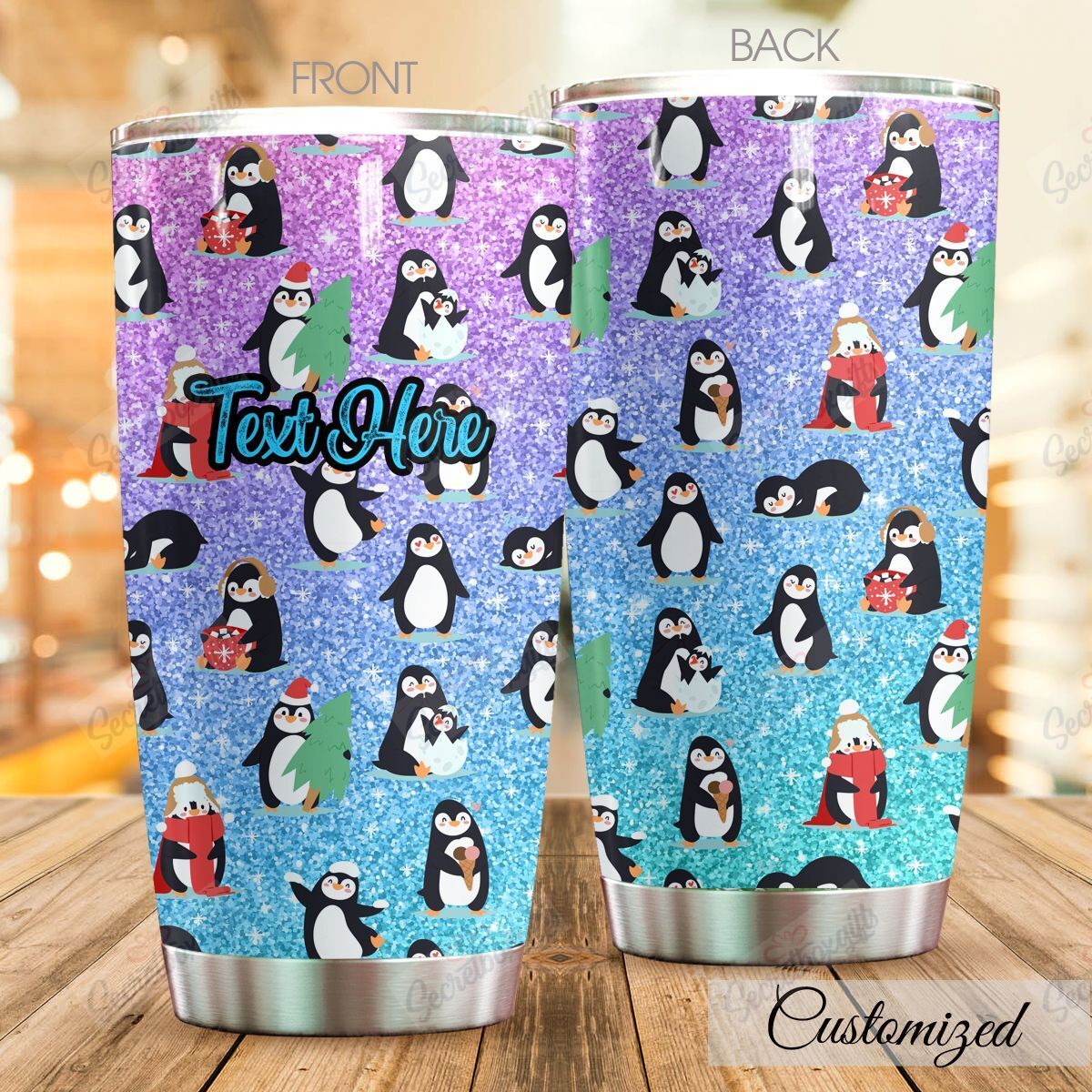 Personalized Penguin Am2310003Cl Stainless Steel Tumbler Customize Name, Text, Number