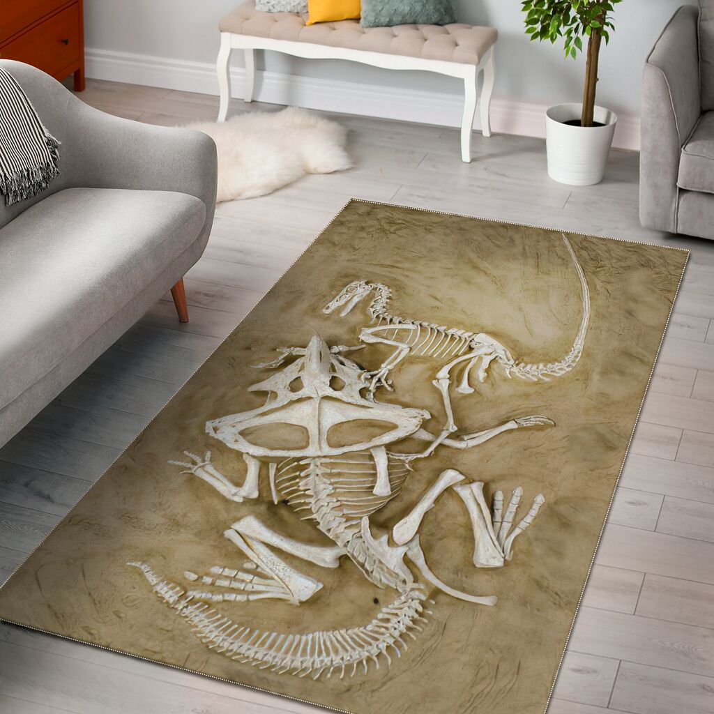 Velociraptor Vs Protoceratops Fossil 3D Pattern Print Dinosaur Rug 0622